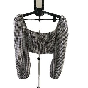 Princess Polly Black & White Gingham Cropped Long Sleeve Blouse‎ Size 6